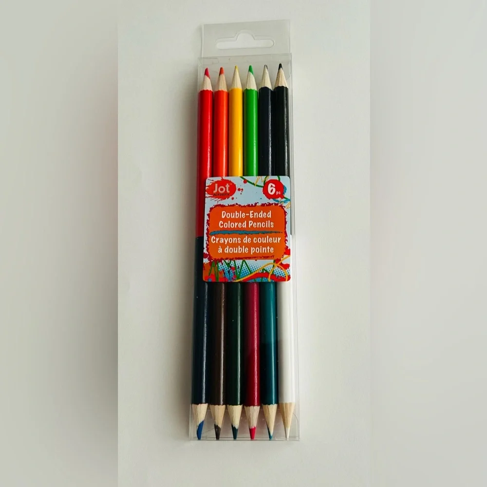 New Jot 6 Double-Ended Colored Pencils Non-Toxic Red Orange Yellow Blue Green